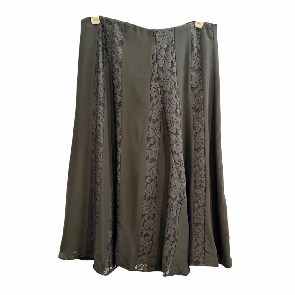 Madewell Black Lace Panel Midi Skirt Size 10 Elastic Waist Lined 28”